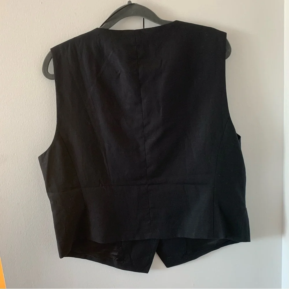 Zara Tailored Linen Blend Vest Waistcoat‎ In Black Size XL
